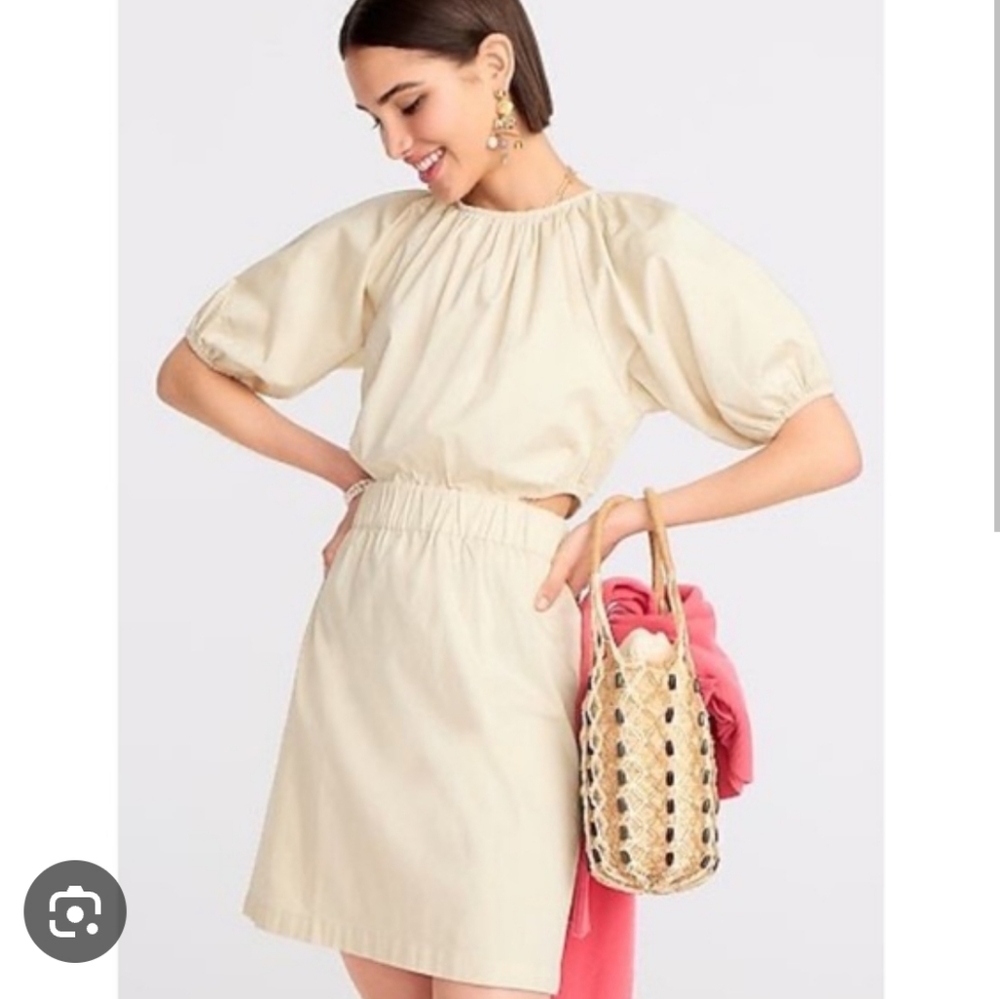 J. Crew Beige Puff Sleeve Mini Dress